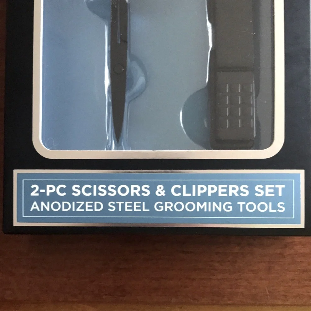 New BROOKSTONE Scissors & Nail Clippers Set *Black Coated Anodized Steel*